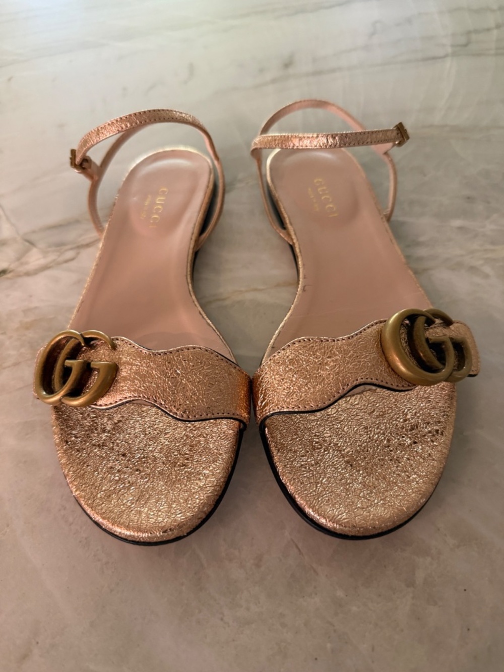Gucci double G logo leather slingback sandals - Picture 2 of 12